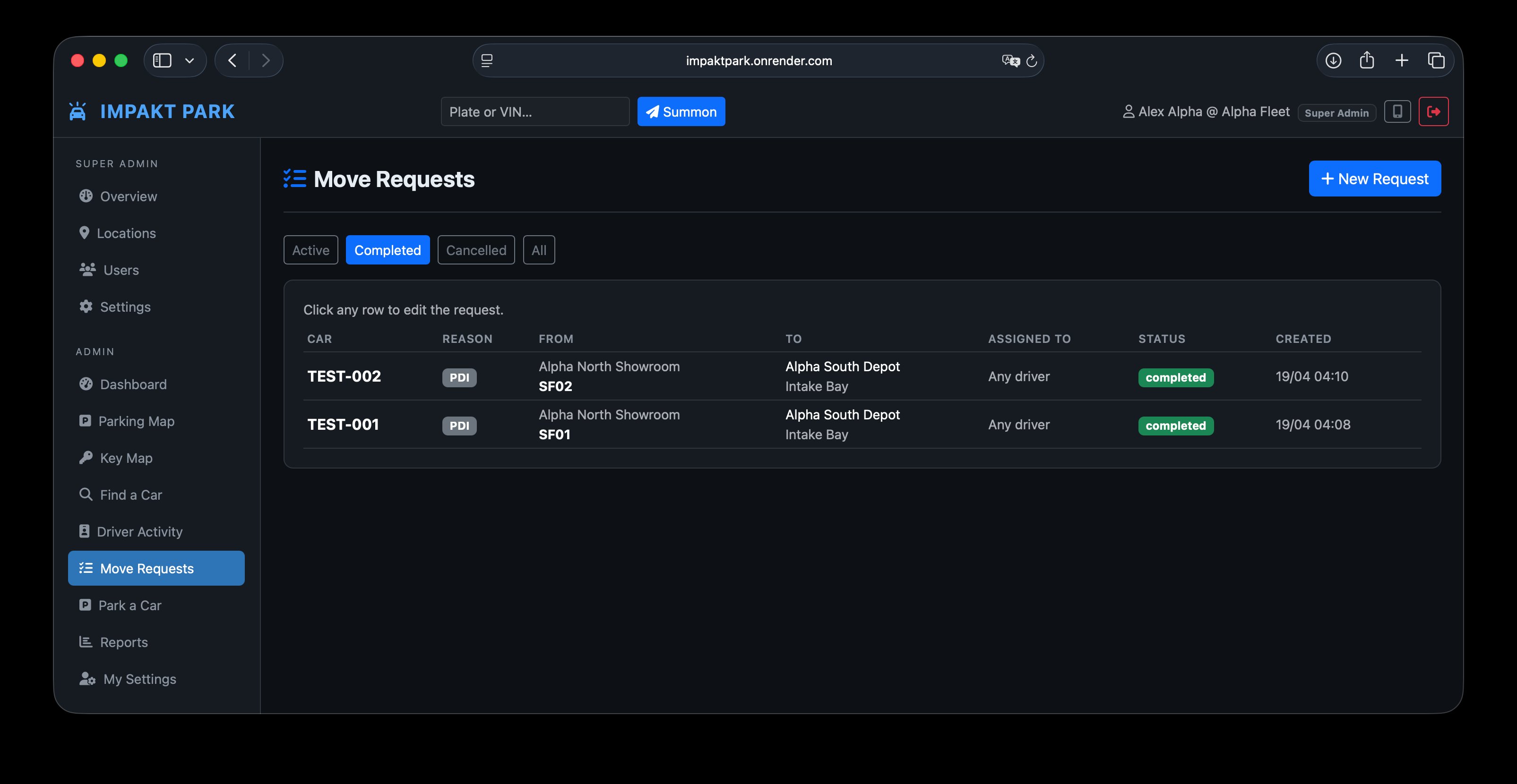 Move Requests — create, assign, and track